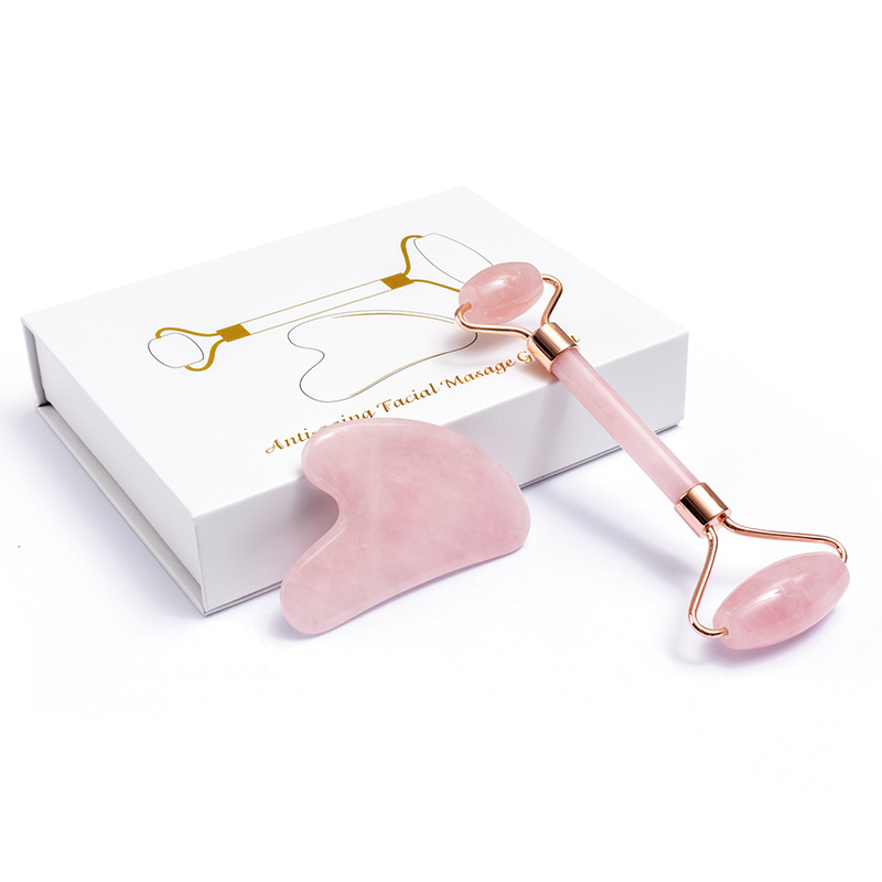 Jade Roller Gua Sha - Natural Rose Quartz Jade Roller Gua