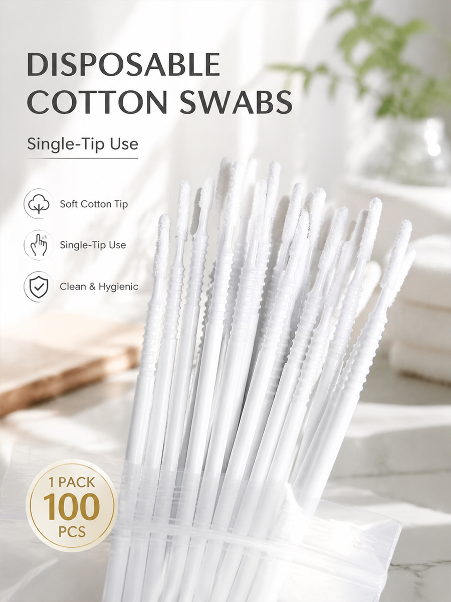 Beauty Makeup Remover - Disposable Long Cotton Swabs Eyelash Extensions
